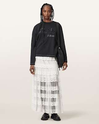 AllSaints Maggie Tiered Lace Maxi Skirt