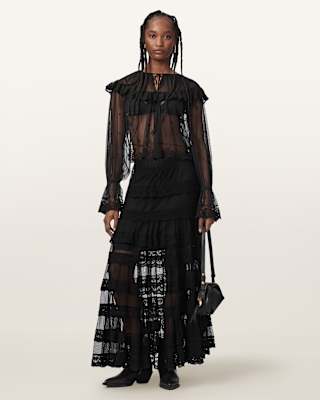 AllSaints Maggie Tiered Lace Maxi Skirt