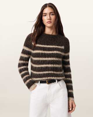 AllSaints Riga Striped Crew Neck Sweater