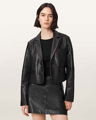 AllSaints Apton High Waisted Leather Blazer