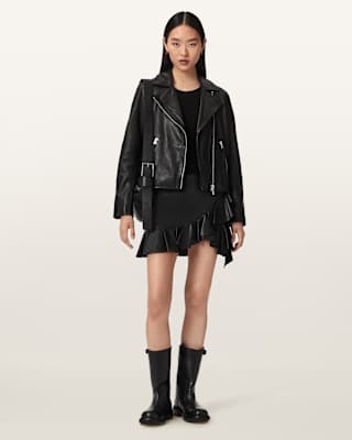 AllSaints Luana Asymmetric Leather Mini Skirt