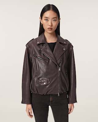 AllSaints Samina Relaxed Fit Leather Biker Jacket