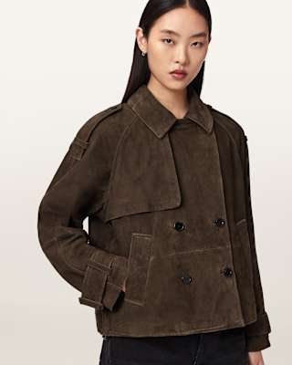 AllSaints Reya Cropped Suede Mac
