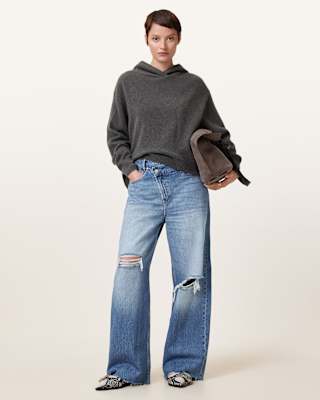AllSaints Aki Wide Leg Crossover Denim Jeans