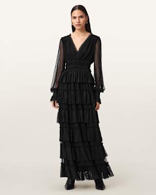 AllSaints Xantara Shirred Maxi Dress