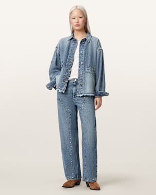 AllSaints Sadie Barrel Leg Stud Denim Jeans