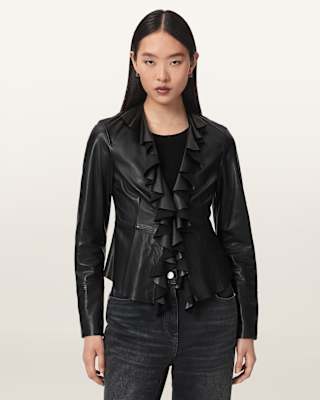 AllSaints Luana Slim Fit Pleated Leather Shirt