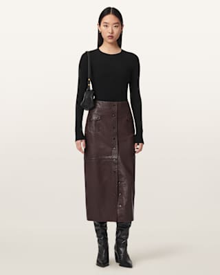 AllSaints Rock Leather Midi Skirt