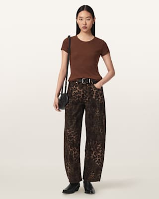 AllSaints Sadie Barrel Leg Leopard Print Denim Jeans