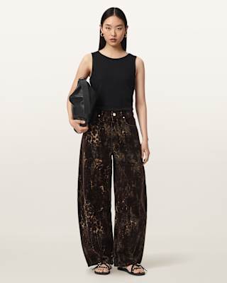 AllSaints Jett Leopard Print Barrel Leg Jeans
