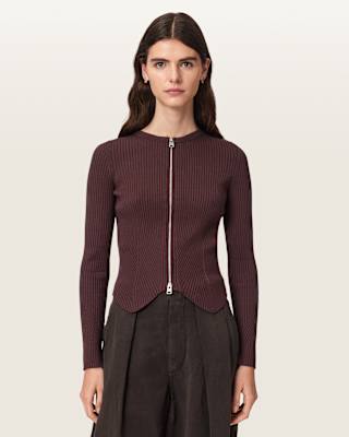 AllSaints Cruz Dual Zip Ribbed Cardigan