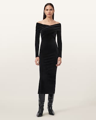 AllSaints Delta Velvet Midi Dress