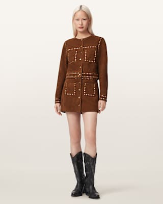 AllSaints Alice Suede Studded Cropped Trucker Jacket