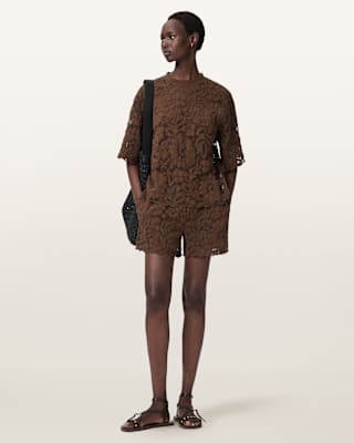 AllSaints Amelie Mid Rise Relaxed Lace Shorts