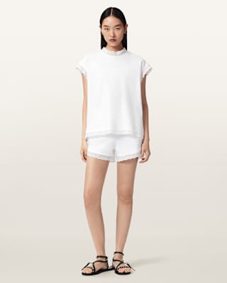 AllSaints Lele Straight Fit Lace Trim Shorts