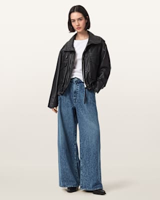 AllSaints Haze Wide Leg Pleated Jeans