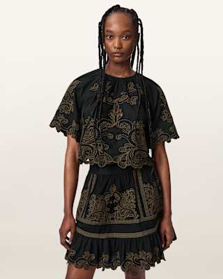 AllSaints Miriam Embroidered Short Sleeve Top