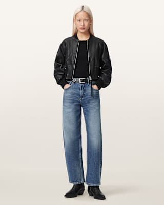 AllSaints Suri Cropped Leather Bomber Jacket