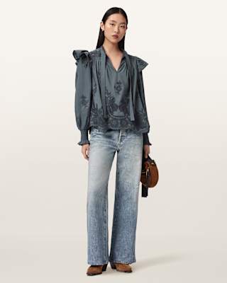 AllSaints Nisa Embroidered Cotton Top