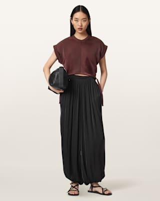 AllSaints Mira Cropped Satin Drawcord T-Shirt