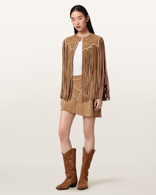 AllSaints Carter Whipstitch Suede Tassel Gilet