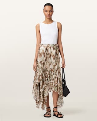 AllSaints Danae Asymmetric Tiered Midi Skirt