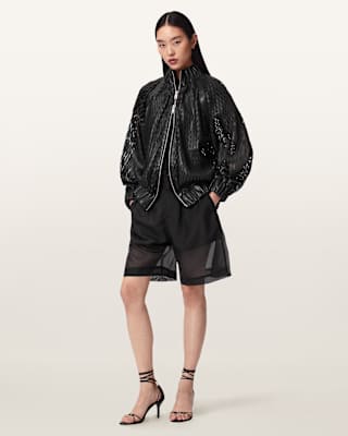 AllSaints Dual Relaxed Fit Leather Bomber Jacket