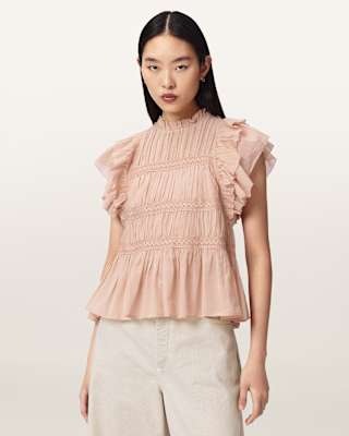 AllSaints Harriet Short Sleeve Ruched Relaxed Fit Top