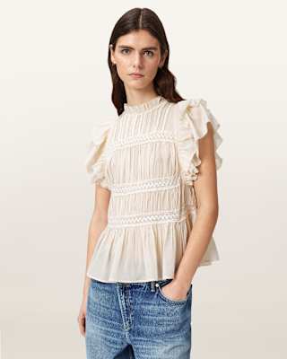 AllSaints Harriet Short Sleeve Ruched Relaxed Fit Top