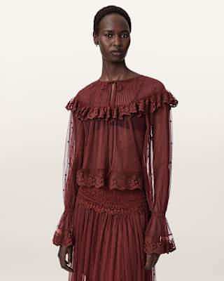AllSaints Trixie Lace Embroidered Top