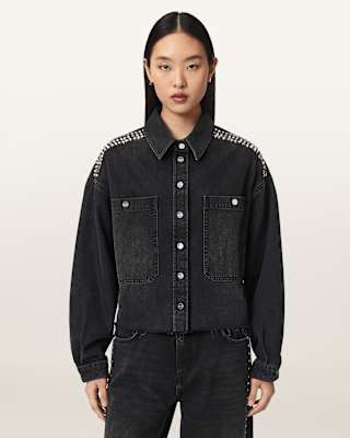 AllSaints Nicky Studded Boxy Denim Jacket