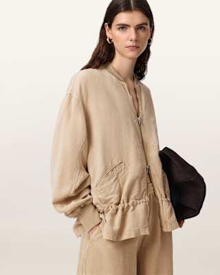 AllSaints Sofi Linen Blend Drawstring Bomber Jacket