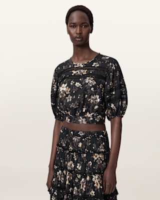 AllSaints Peony Lace Trim Cropped Top