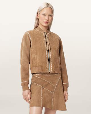 AllSaints Orten Whipstitch Suede Bomber Jacket