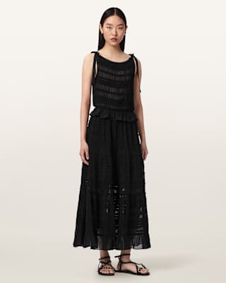 AllSaints Lotus Shirred Maxi Skirt
