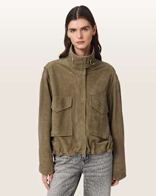 AllSaints Clay Funnel Neck Suede Cropped Jacket