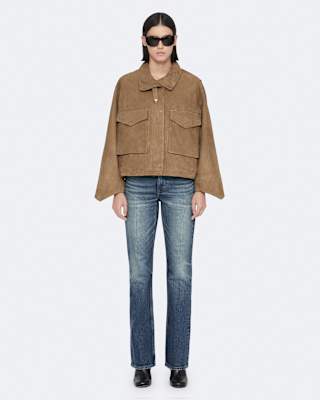 AllSaints Clay Funnel Neck Suede Cropped Jacket
