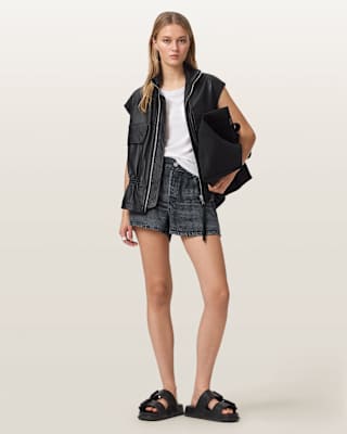AllSaints Tyler Wide Leg Illusion Of Denim Shorts