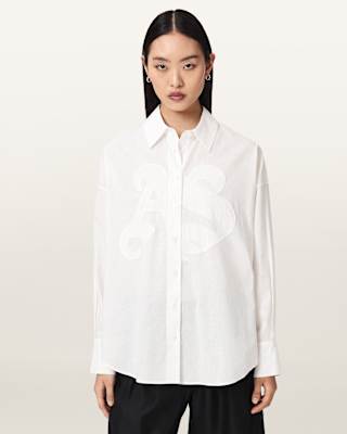 AllSaints Sparrow Linen Blend Embroidered Shirt