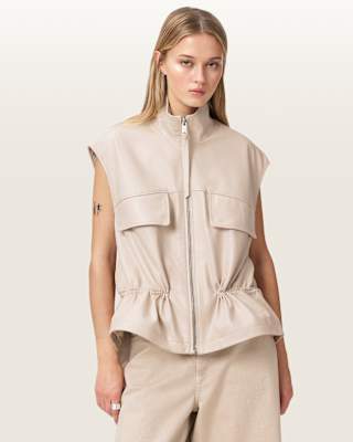AllSaints Flor Relaxed Fit Leather Gilet