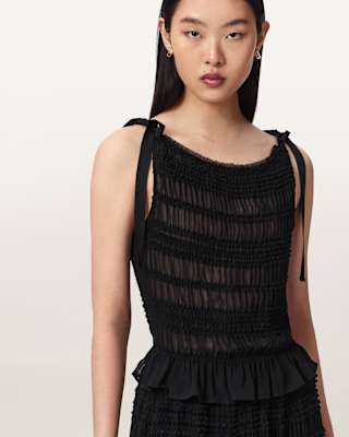AllSaints Lotus Shirred Boat Neck Top