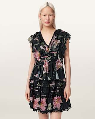 AllSaints Canto Printed Ruffle Tiered Top