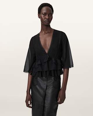 AllSaints Flo V-Neck Lace Tiered Top