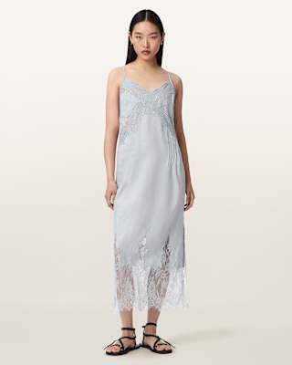 AllSaints Samia Linen Lace Midi Dress