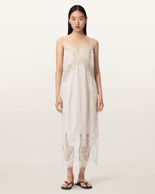AllSaints Samia Linen Lace Midi Dress