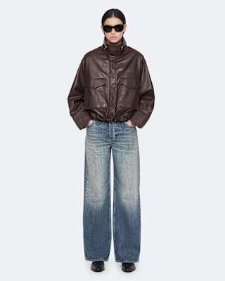 AllSaints Clay Funnel Neck Oversized Leather Jacket