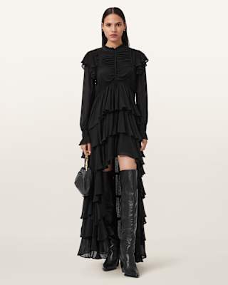 AllSaints Leila Frill Maxi Dress