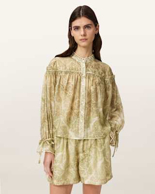 AllSaints Delphine Relaxed Fit Gathered Shirt