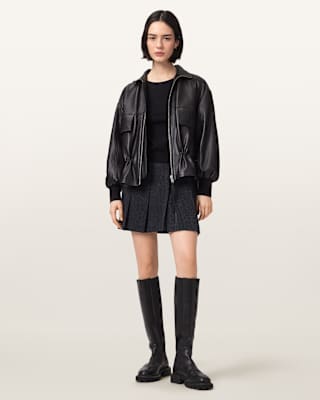 AllSaints Viola Leopard Print Pleated Mini Skirt