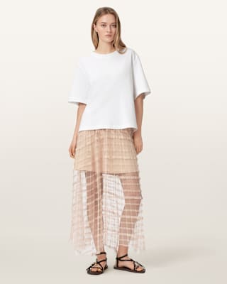 AllSaints Celia Sheer Overlay Midi Skirt
